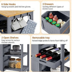 Kitchen Island Cart on Wheels with Storage, Rolling Bar Cart with Solid Wood Top and 3 Drawers, 3 Removable Shelves, Serving Utility Carts for Dining Room/Small Kitchen, Dark Gray ???