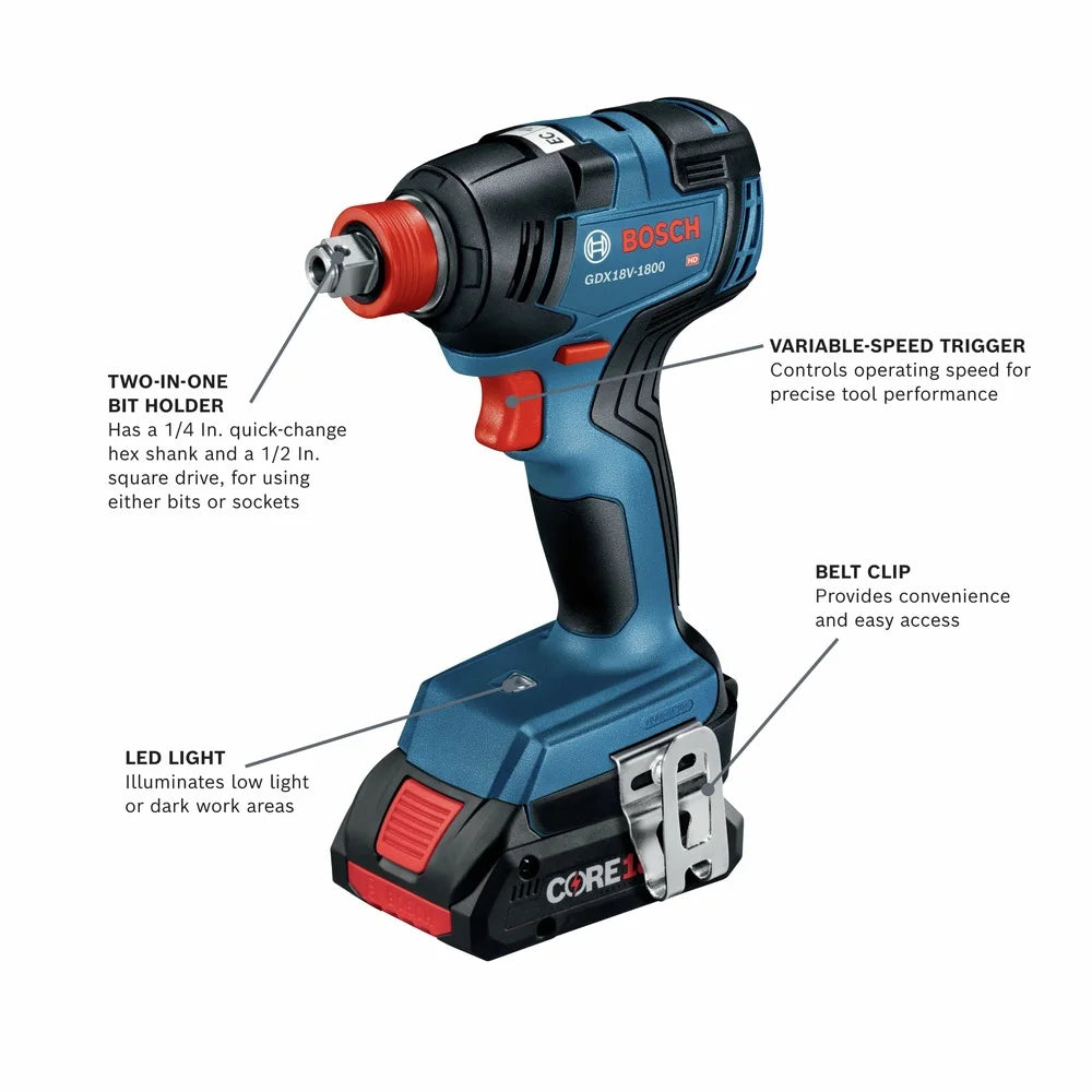 Restored Premium Bosch GXL18V-497B23-RT 18V Brushless Lithium-Ion Cordless 4-Tool Combo Kit with (1) 4 Ah and (1) 2 Ah Batteries (Refurbished)