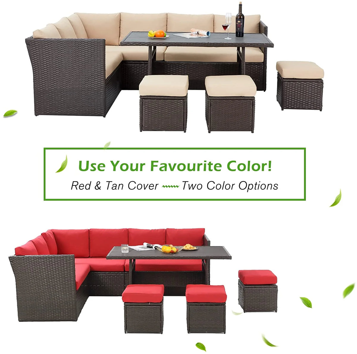 AECOJOY 7 Piece Patio Furniture Set PE Rattan Outdoor Dining Set Sectional Sofa Couch with Table Patio Conversation Set in Gray