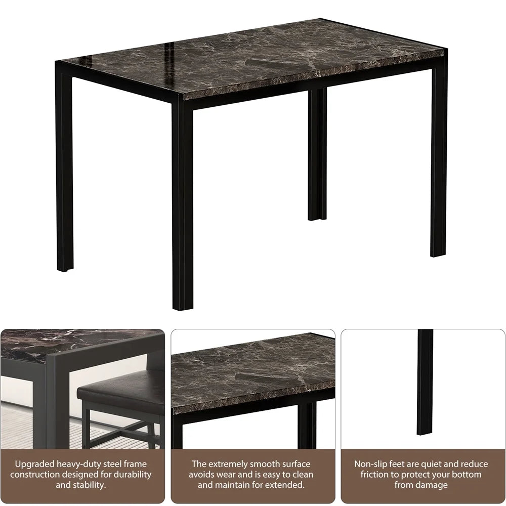 5 Piece Dining Room Table Set, Modern Dining Table Sets with Gray Velvet Upholstered Chairs for 4, Faux Marble Pattern Rectangle Kitchen Table Set for Bar Living Room Breakfast Nook Small Space