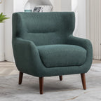 ALEAVIC White Accent Chair Upholstered Armchair with Solid Wood Legs