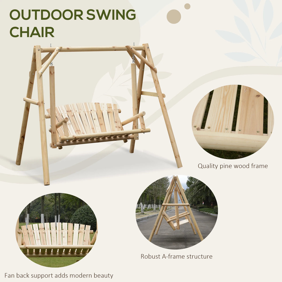 Outsunny Wooden Swing Bench, Garden Swing Chair, Brown