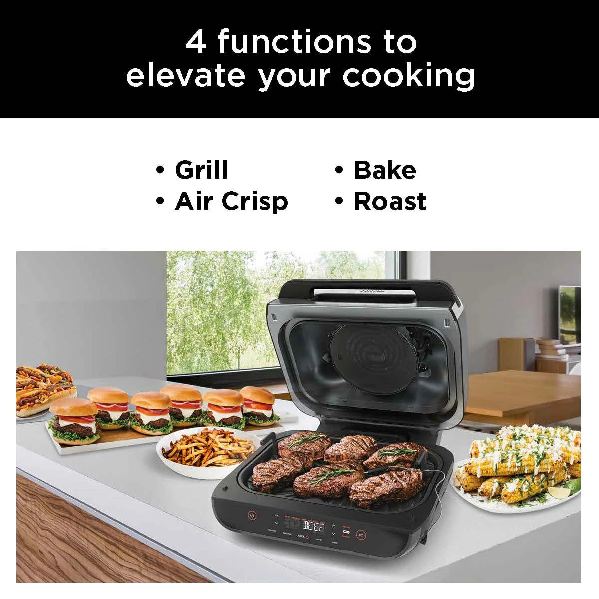 Foodi Smart XL 4-in-1 Indoor Grill with 4-Quart Air Fryer, Roast, Bake, and Smart Cook System, FG550