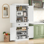 Gymax 72'' Kitchen Pantry Storage Cabinet Tall Freestanding Cupboard w/ 4 Doors Large Drawer White