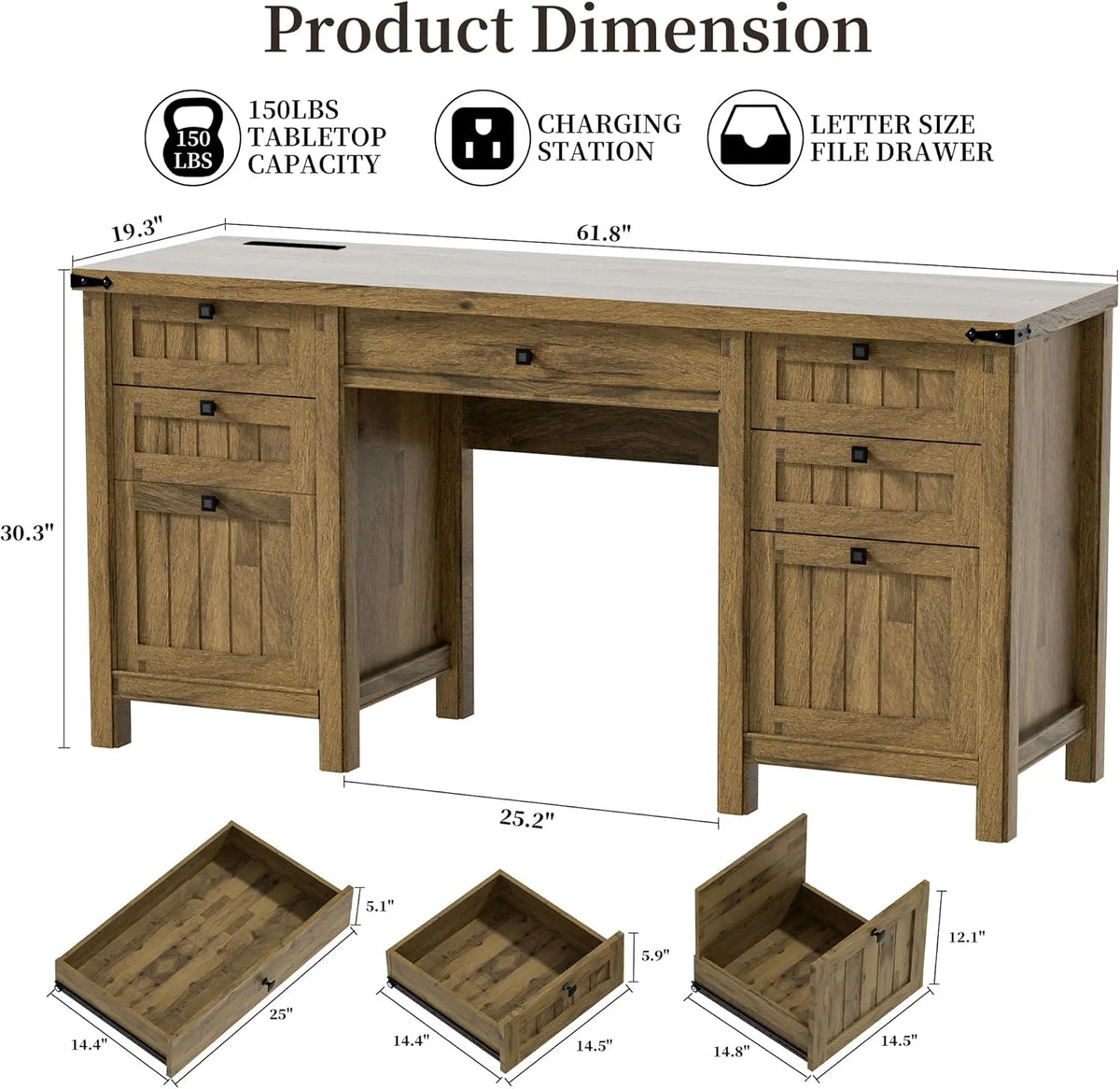 FIAKOA 45"Executive Desk, Modern Farmhouse Computer Desk with Drawers & Cabinet, White Home Office Desk Writing Workspace for Work Study