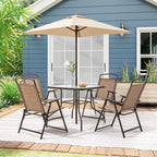 Pellebant 6 Pcs Metal & Glass Patio Dinning Set and Umbrella in Beige