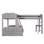 EUROCO Upholstery L-Shaped Twin over Full Bunk Bed and Twin Loft Bed with Desk for Kids Bedroom, Gray