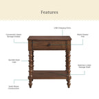 Pioneer Woman Harper Spindle Nightstand with USB Charging Ports, Adults and Teens, White Finish