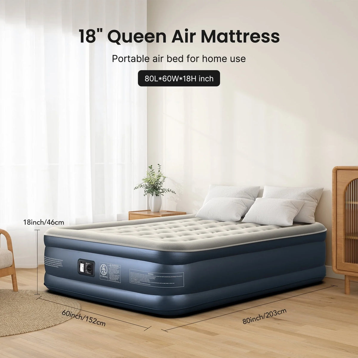 Premium Queen Size Air Mattress 18" Elevated Airbed with Built-in Pump Camping