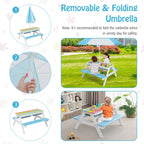 Costway 3-in-1 Kids Picnic Table Wooden Outdoor Sand & Water Table with Umbrella Play Boxes Green