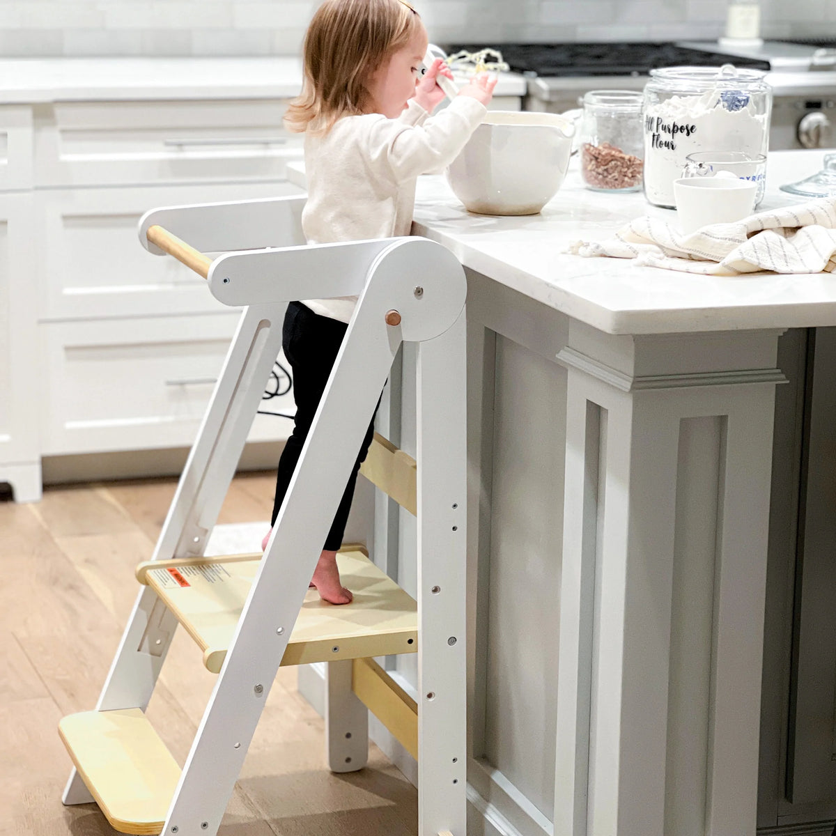 HARPPA Foldable Toddler Kitchen Tower, Standing Tower for Kids Age 1.5-6 Years, White
