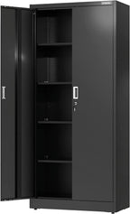 WORKPRO Metal Garage Storage Cabinet with Locking Doors and Adjustable Shelves,71 inches Tall Storage Cabinet for Tools, Office, Home, Shops (Black), Solid Packed