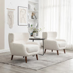 ALEAVIC White Accent Chair Upholstered Armchair with Solid Wood Legs