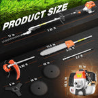 Datingday 52CC Orange Gas Weed Wacker, 2-Stroke Weed Eater Gas Powered, 6-in-1 Gas Hedge Trimmer, Gas Brush Cutter, Gas String Trimmer, Pole Saw with Extension Pole