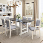 Harper & Bright Designs Farmhouse 7 Pieces Extendable Dining Table Set for 6, Solid Wood Kitchen Table with Butterfly Leaf and 6 Upholstered Chairs, Brown