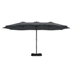 Mondawe 15ft Patio Umbrella Rectangular Outdoor Market Umbrella with Base and LED Lights Beige