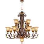 13 Light Verona Bronze Chandelier with Rustic Art Glass Shade