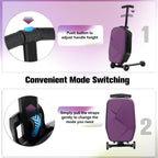 Advwin Scooter Luggage for Kids & Adults, Hardside Ride on Suitcase for Kids Ages 4-15 Multifunctional Lightweight Foldable Carry on Luggage with Wheels Ride on for Children Teenagers, Pink