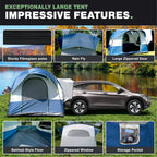 NEH Universal SUV Camping Tent - Up to 8-Person Sleeping Capacity, Includes Rainfly and Storage Bag - Car Tent, Tailgate Tent, Glamping Tent - 8'W x 8'L x 7.2'H Gray and Blue