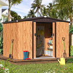 U-MAX 8 x 6 ft. Wood Grain Outdoor Metal Storage Shed with Lockable Door Patio Garden Storage Building for Outside