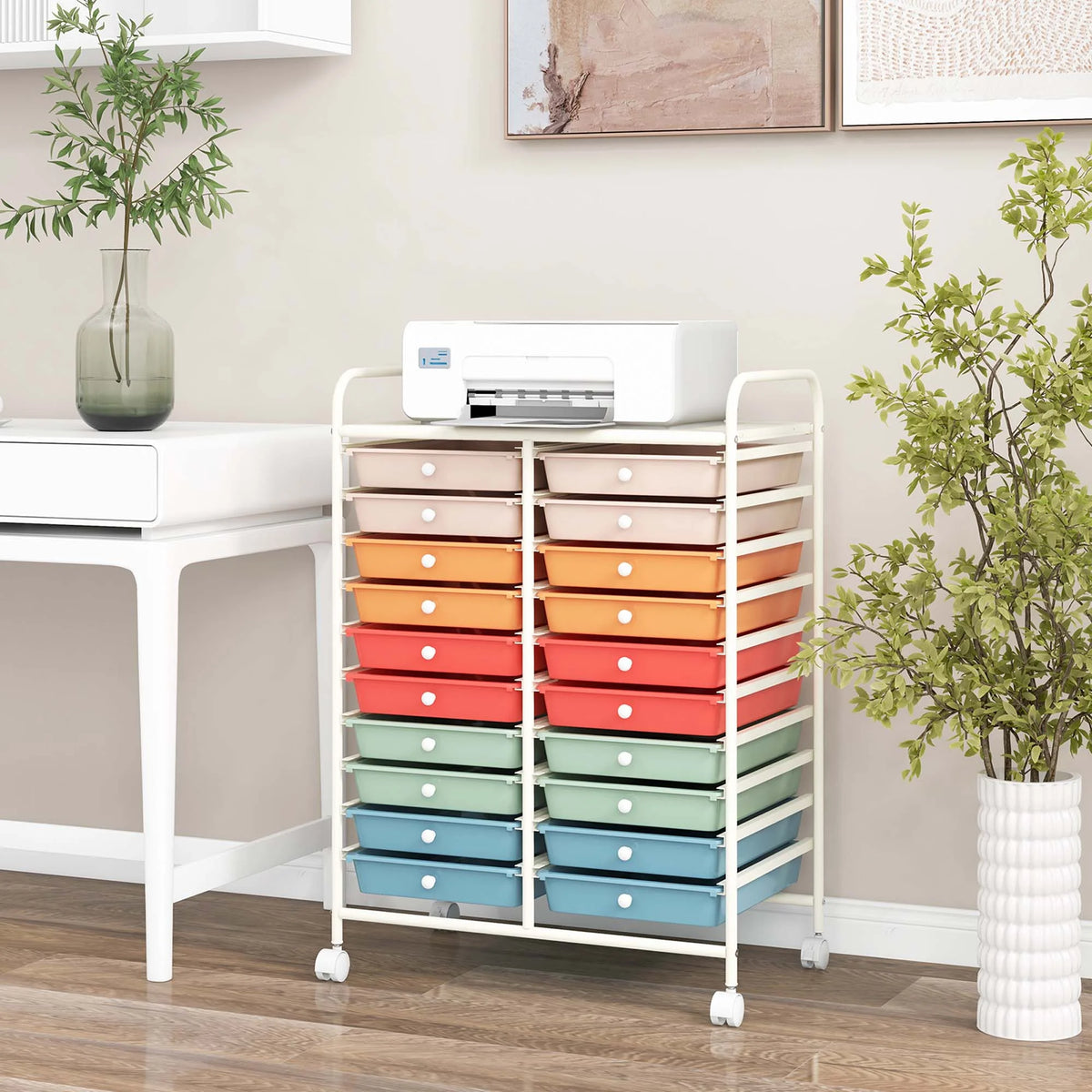 Costway 20 Drawer Rolling Storage Cart Tools Scrapbook Paper Office School Organizer Yellow