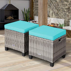 Costway 2PCS Patio Rattan Cushioned Ottoman Seat  Foot Rest TableTurquoise