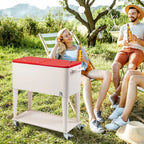 80 Quart Rolling Ice Chest, Portable Bar Drink Cooler with Catch Basin, Bottom Storage Tray and Bottle Opener for Patio Party BBQ Beach Activities