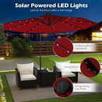 Costway 10 FT Solar Offset Hanging Umbrella Patio Cantilever Umbrella with 32 LED Lights Brown