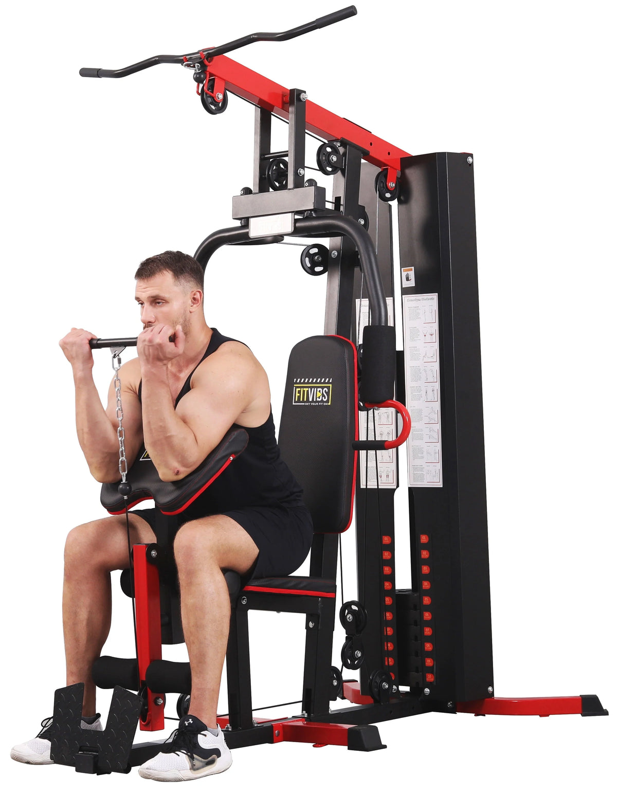 Fitvids LX750 Home Gym System Workout Station with 330 Lbs of Resistance, 122.5 Lbs Weight Stack, One Station, Comes with Installation Instruction Video, Ships in 5 Boxes
