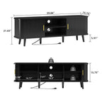 Laintene 59" TV Stand, Fluted TV Stand for TVs up to 65", Entertainment Center with Storage and Sliding Doors, Modern Media Console with Power Outlet for Living Room, Walnut