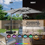 Boyel Living Cantilever Outdoor Patio Umbrellas, with Bluetooth Ambient Light & Base, Offset Square Umbrella for Pool Deck Garden Backyard, Navy Blue
