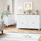 Homfa 55.1'' W Farmhouse Storage Cabinet, 4-Doors 2-Drawers Wood Sideboard with Adjustable Shelves for Kitchen Dining Room, White