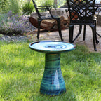 Sunnydaze Freestanding Ceramic Outdoor Bird Bath, Glazed, UV-Resistant Galaxy Blue Finish