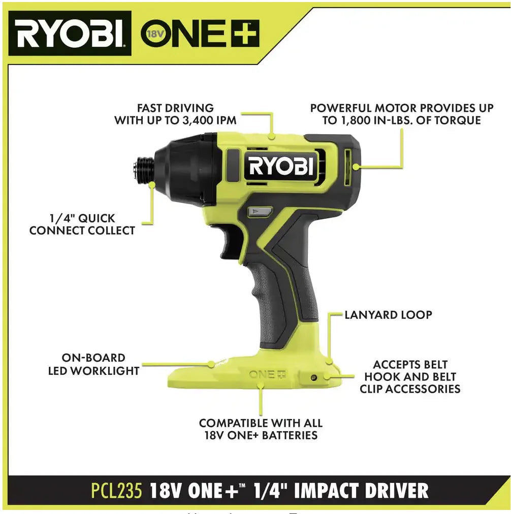 RYOBI ONE+ 18V Cordless 6-Tool Combo Kit with 1.5 Ah Battery, 4.0 Ah Battery, and Charger