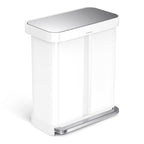simplehuman 58 Liter / 15.3 Gallon Rectangular Dual Compartment Recycling Step, Brushed Stainless Steel with Soft-Close Plastic Lid Kitchen Trash Can