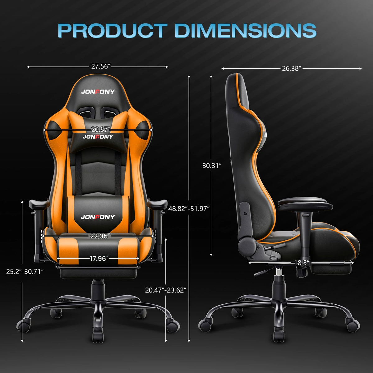 JONPONY Big and Tall 500LBS Gaming Chair, Ergonomic Design, Gamer Chair PU Leather with Footrest and Lumbar Support, High Back Office Chair Support 8 Hours Long Sitting,Red Computer Chair,Red