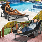 SLSY Folding Camping Cot with 2 Sided Cushion & Pillow, Adjustable 5-Position Outdoor Portable Folding Lounge Chair, Folding Sleeping Cots Bed