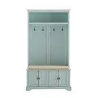 Bowery Hill Traditional Wood Hall Tree in Seafoam Blue/Oatmeal