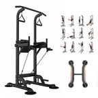 PROHIKER Power Tower Dip Station, Pull Up Bar Stand Power Rack with Backrest and Resistance Band, Height Adjustable Strength Training Equipment for Fitness Home Workout, Black
