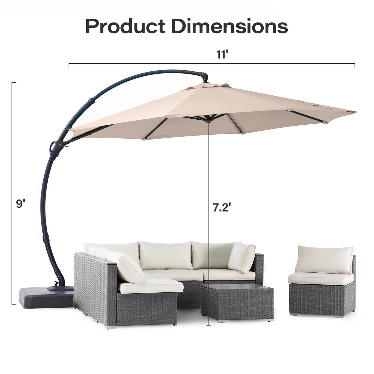 LAUSAINT HOME 11FT Patio Umbrella with Base, Outdoor Deluxe Curvy Cantilever Umbrella for Patio Pool Deck, Champagne