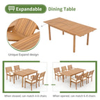 7 Piece Patio Dining Set, Outdoor Acacia Wood Furniture Set, Extendable Rectangular Table and 6 Stackable chairs w/Removeable Fabric Cushion, FSC Certified, for Deck Garden Backyard