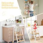 JOZ Kitchen Toddlers Step Stool, Montessori Kids Learning Stool, Foldable Toddler Tower for Counter, Standing Helper for Children, 3 Adjustable Heights, Wooden, White