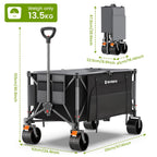Raynesys 300L Foldable Wagon Cart with Wheels, 440lbs Heavy Duty Beach Wagon for Sand Sports Camping Grocery, Black & Gray