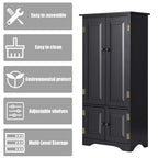 Costway Accent Storage Cabinet Adjustable Shelves Antique 2 Door Floor Cabinet Cream White