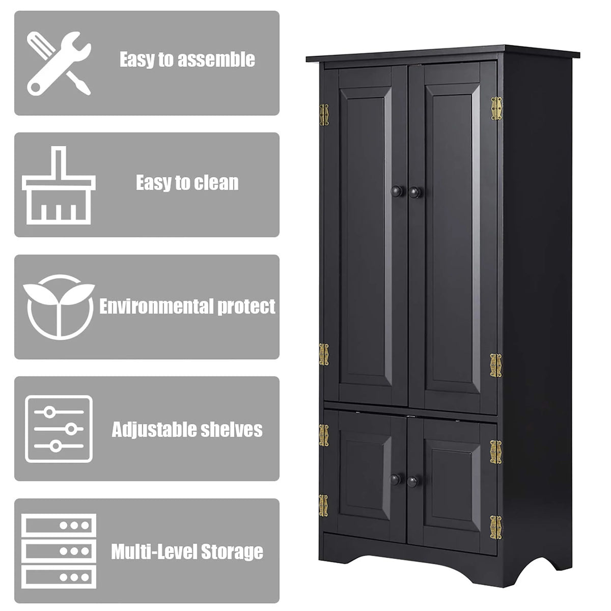 Costway Accent Storage Cabinet Adjustable Shelves Antique 2 Door Floor Cabinet Cream White