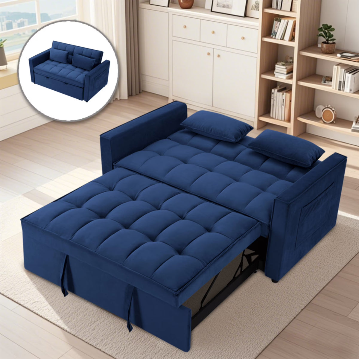 Gewnee 55'' Modern Convertible Velvet Sofa Bed with Pull-Out Twin Bed, Adjustable Backrest for Living Room, Office (Dark Gray)