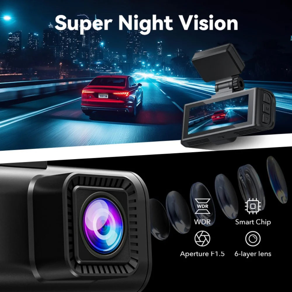 REDTIGER Dash Cam Front and Rear, Dash Cam 4K with WiFi & GPS, 4K/2.5K Front+1080P Rear Dashcam, Dash Camera with Night Vision, 3.18'' LCD Screen, Loop Recording, Black