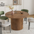Modern Round Dining Table, 47 Inch Small Circle Kitchen Tables for 4-6, Wood Strip Base, Farmhouse Table for Kitchen, Dinning Room, Walnut