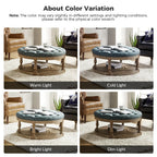 36'' Wide Blue Round Large Ottoman Tufted Coffee Table with Storage Wood Legs Home Living Room