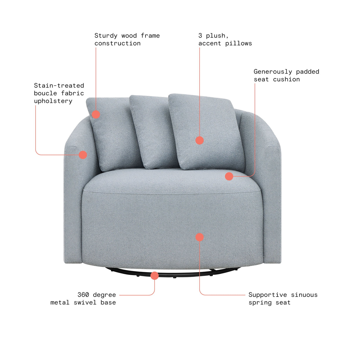 Beautiful Drew Accent Chair by Drew Barrymore, Cream Boucle